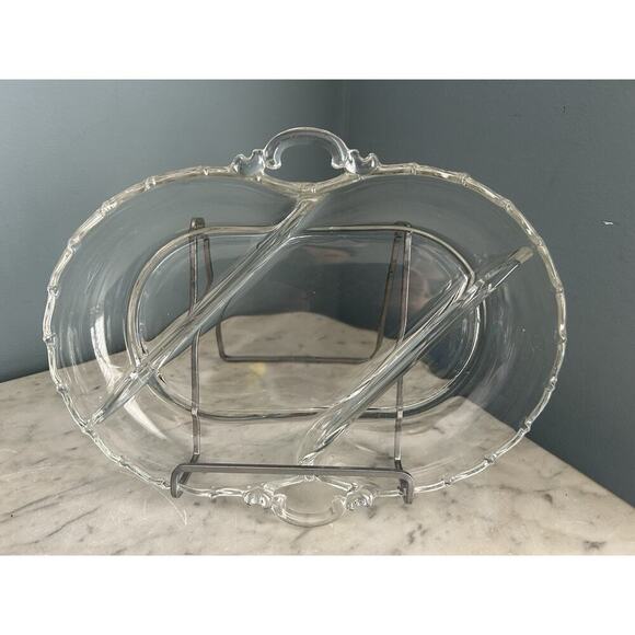 Fostoria Vintage Century Dish 3 Part Divided Handles Glass Serving Relish Nuts - Picture 1 of 13
